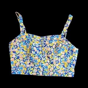 Fifty Street Floral Blue and Yellow Crop Top Size Small NWT